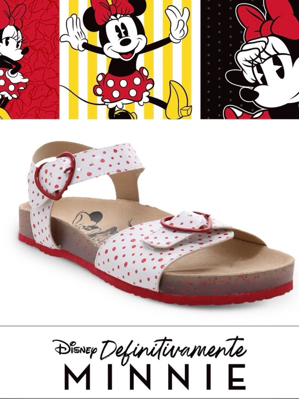 Disney Minnie Mouse Girls Sandals Sz 21 US 13 Hearts Buckle White Red Summer